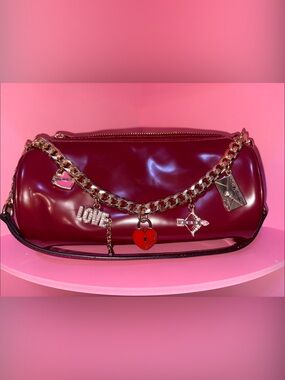 Juicy Couture Burgundy Patent Shoulder Bag with Gold Chain Charms